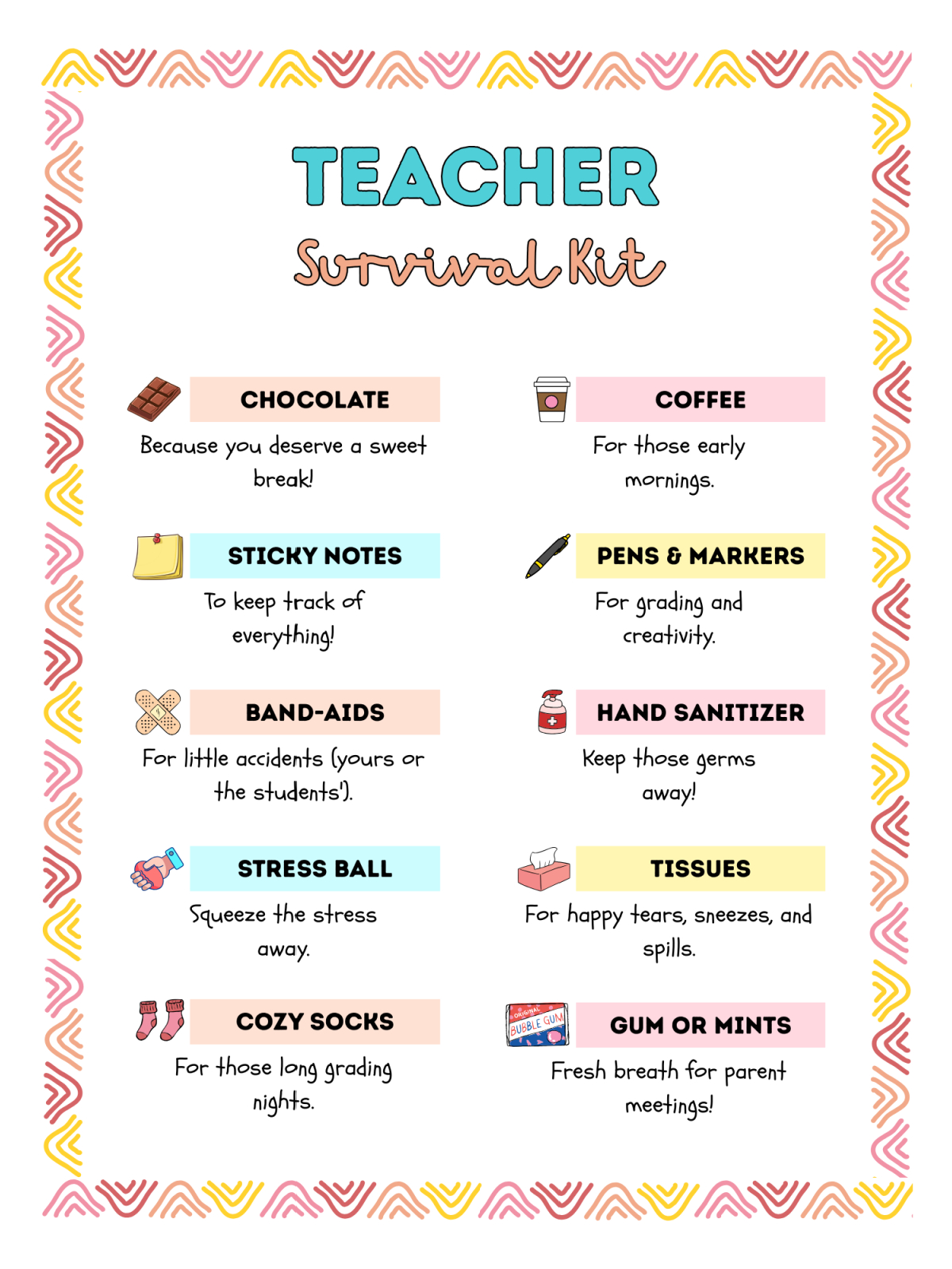 Back-To-School Teacher Gift: Survival Kit With Free Printables inside Teacher Survival Kit Free Printable