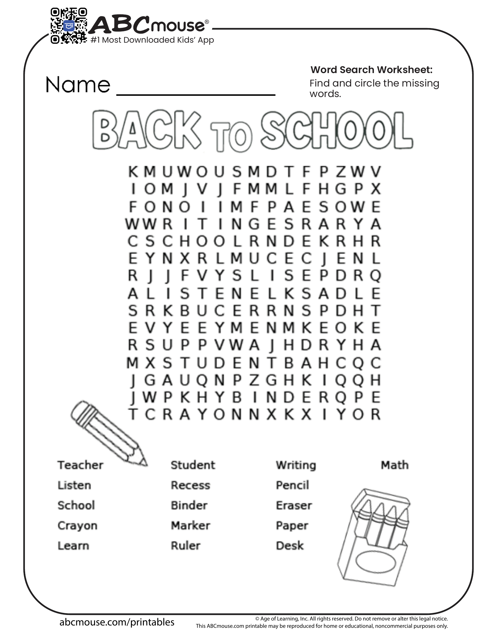 Back To School Worksheets For Kids | Abcmouse with regard to Free Printable Classroom Worksheets