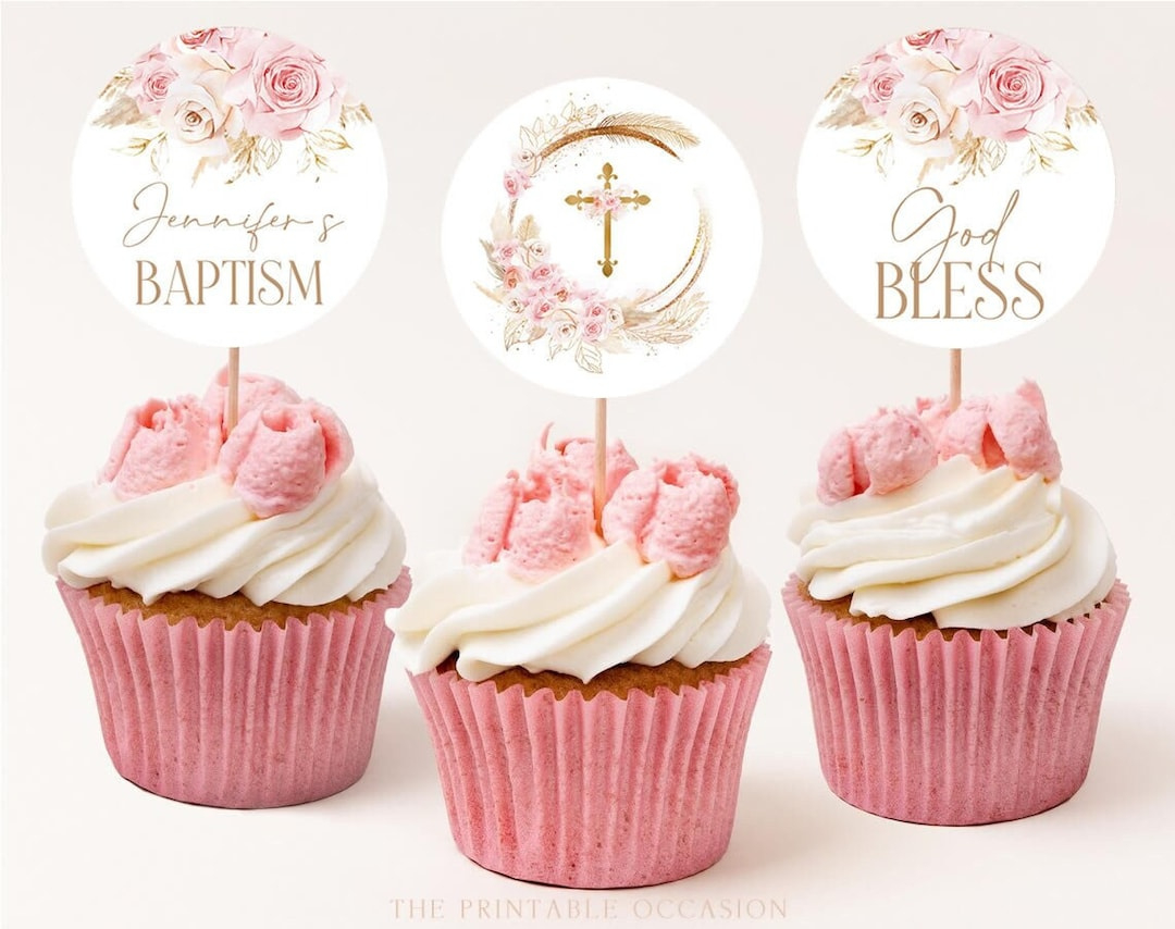 Baptism Cupcake Toppers, Christening Cupcake Toppers, Printable inside Baptism Cupcake Toppers Printable Free