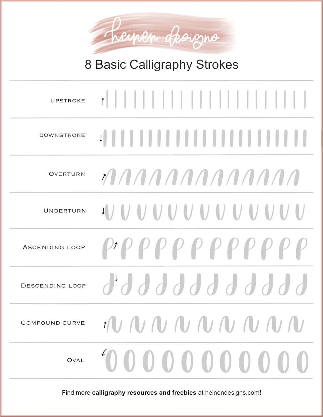Basic Calligraphy Strokes Practice Sheet - Free Download pertaining to Modern Calligraphy Practice Sheets Printable Free