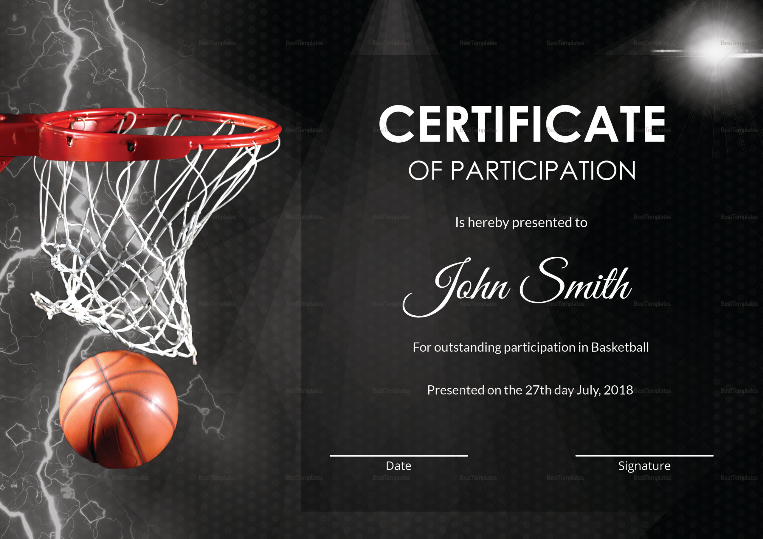 Basketball Participation Certificate Design Template In Psd, Word regarding Basketball Participation Certificate Free Printable