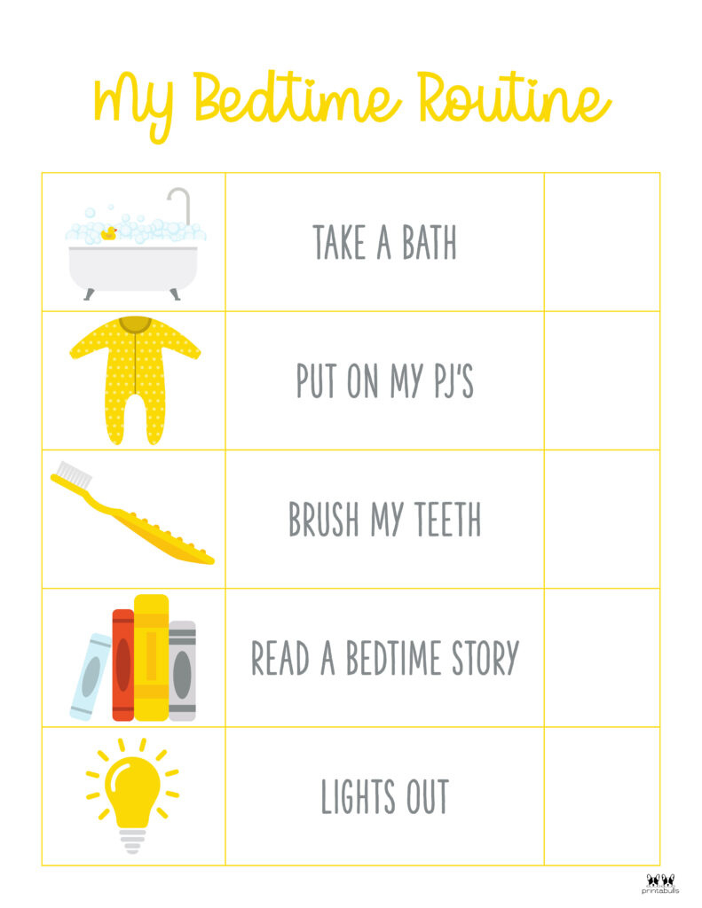 Bedtime Routine Charts - 20 Free Printables | Printabulls throughout Free Printable Bedtime Routine Chart