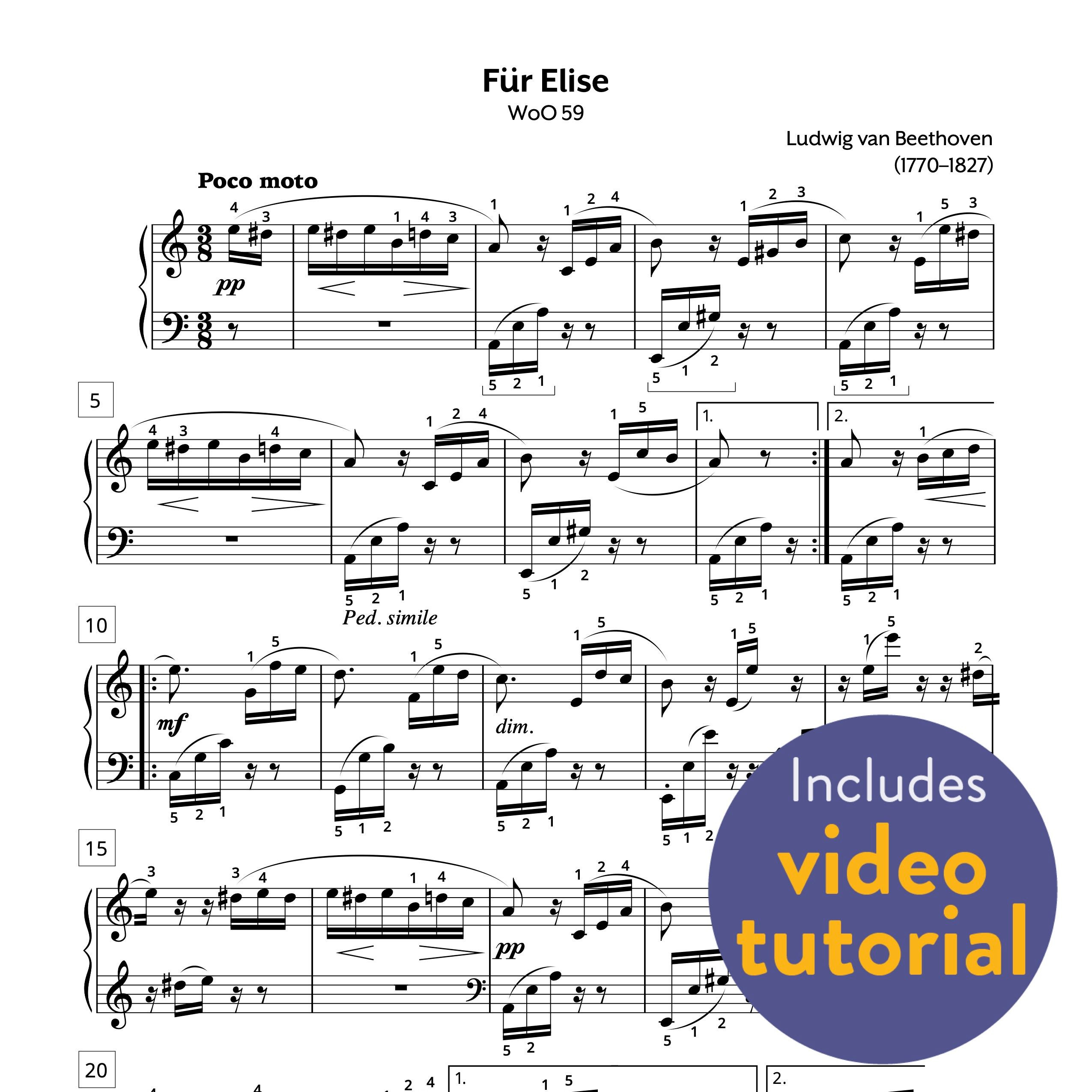 Beethoven - Für Elise Piano Sheet Music | Intermediate for Free Printable Piano Sheet Music Fur Elise