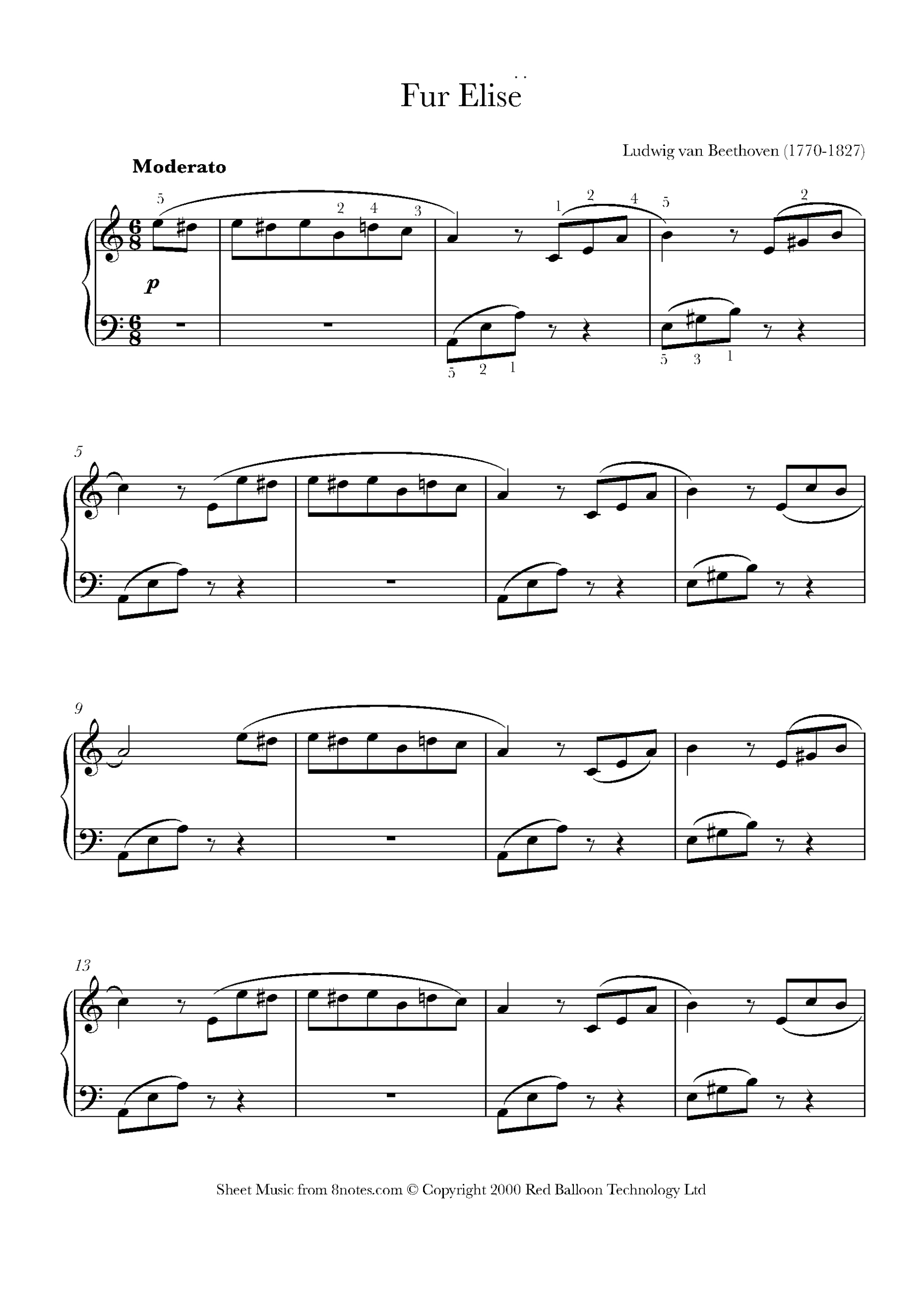 Beethoven, Ludwig Van - Fur Elise For Piano - Free Sheet Music For pertaining to Free Printable Piano Sheet Music Fur Elise