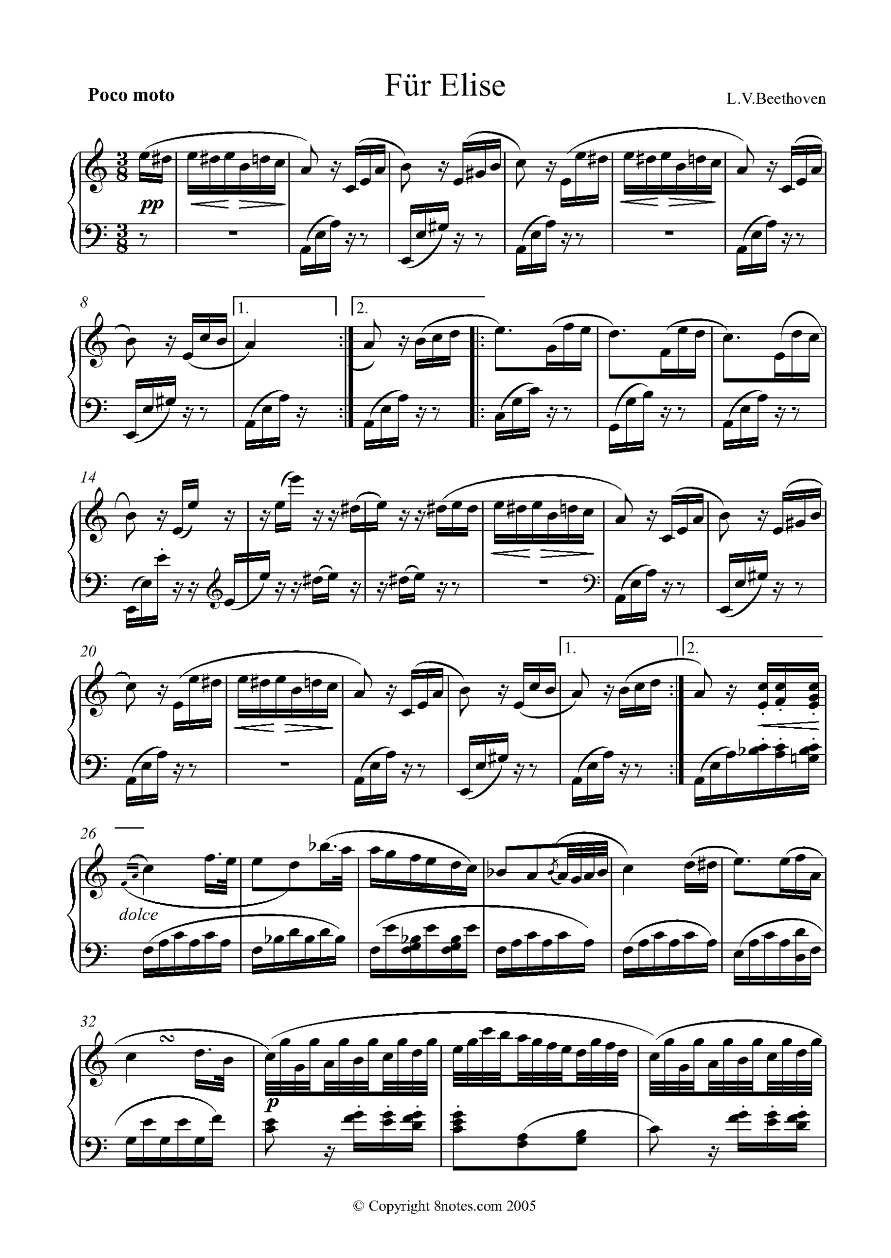 Beethoven, Ludwig Van - Fur Elise (Original) For Piano - Free throughout Free Printable Piano Sheet Music Fur Elise