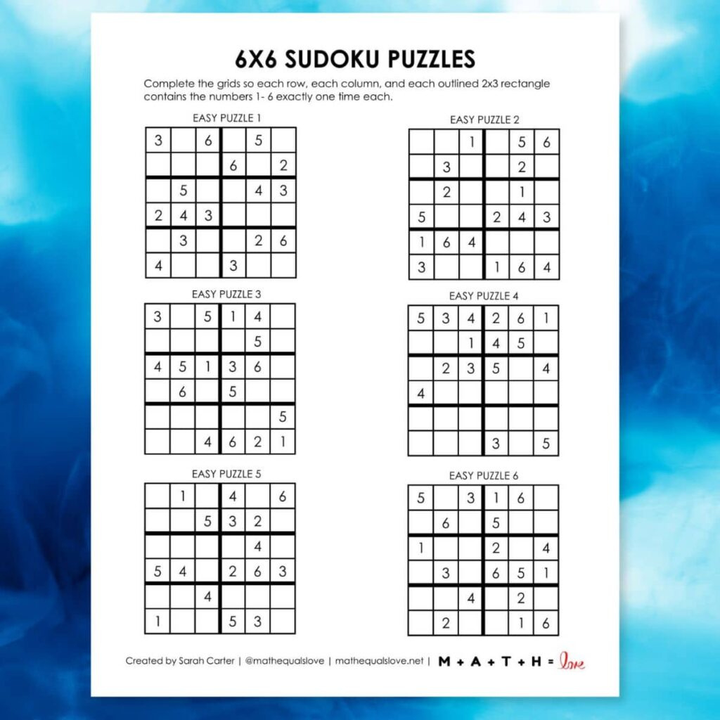 Beginner Sudoku 6X6 Printable Puzzles (Pdf) within Free Printable Sudoku 6 Per Page