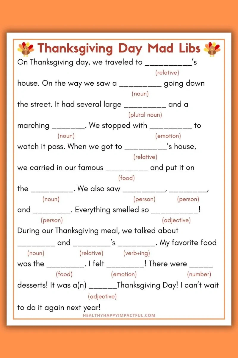Best Thanksgiving Mad Libs Free Printable (Use It This Year!) within Free Printable Thanksgiving Mad Libs