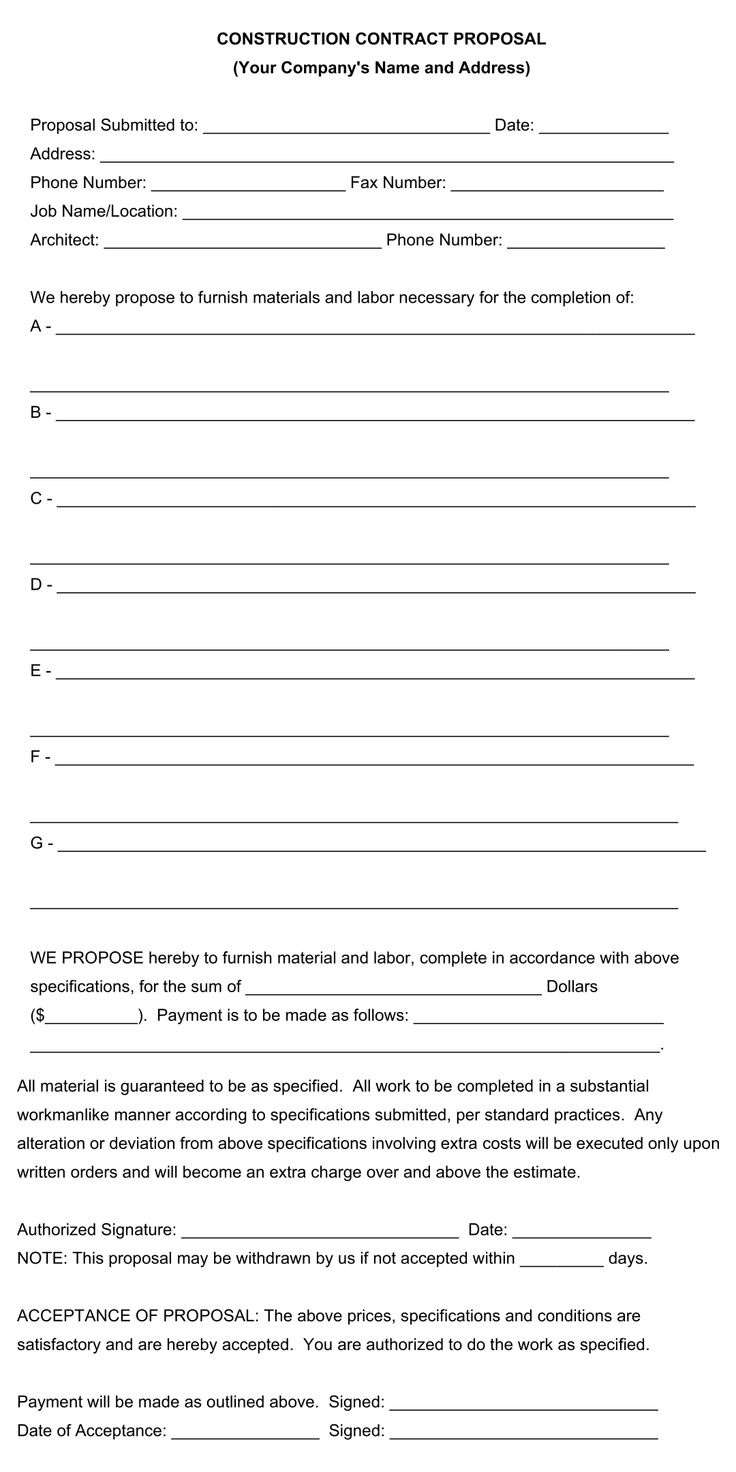 Bid Proposal Templates - 10 Free Pdf Printables | Printablee with regard to Free Printable Contractor Bid Forms