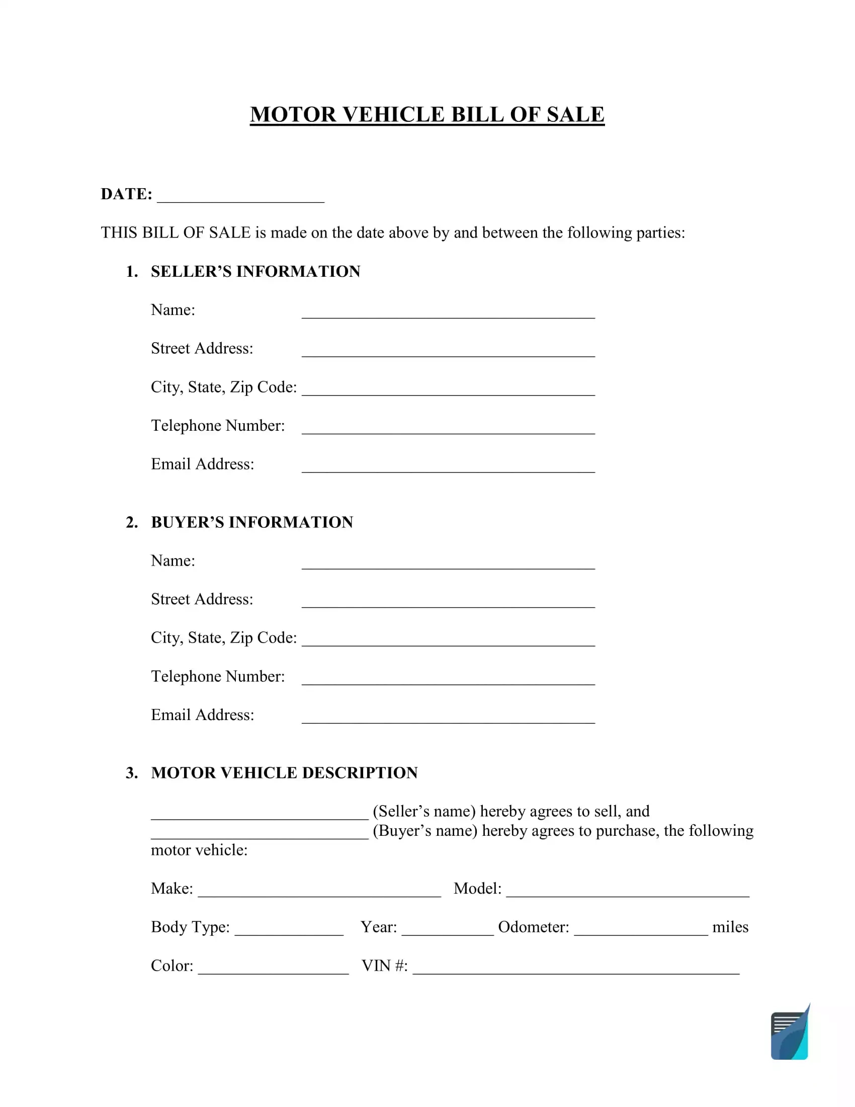 Bill Of Sale Template | Free Pdf And Word Forms inside Free Printable Vehicle Bill Of Sale