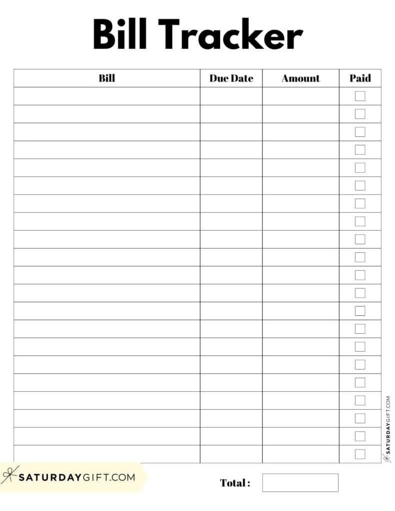 Bill Organizer Template - 39 Cute & Free Printable Bill Trackers intended for Free Printable Monthly Bill Payment Worksheet