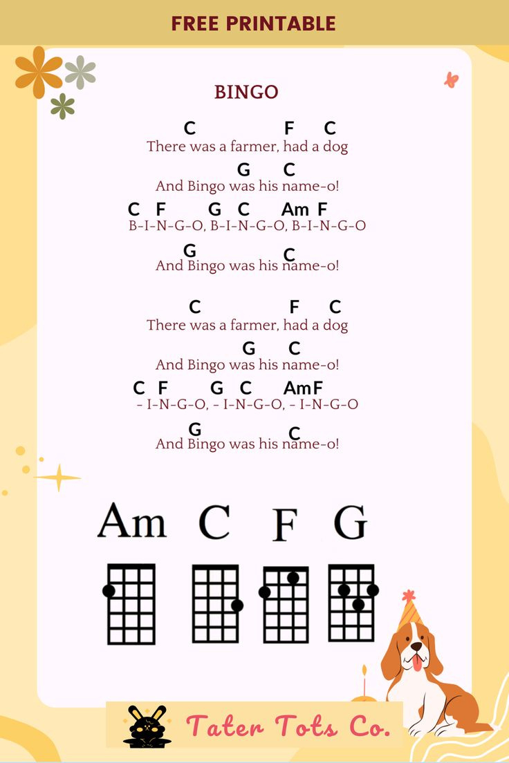 Bingo Free Nursery Rhyme Printable Ukulele Chord (Full Version) with regard to Free Printable Ukulele Songs