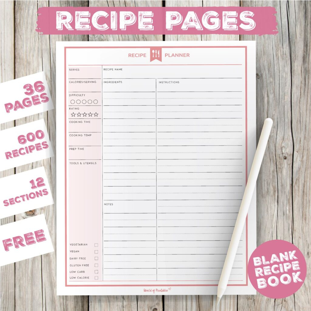 Blank Recipe Book - Create Your Own Cookbook For Free! - World Of with regard to Free Printable Recipe Book Pages