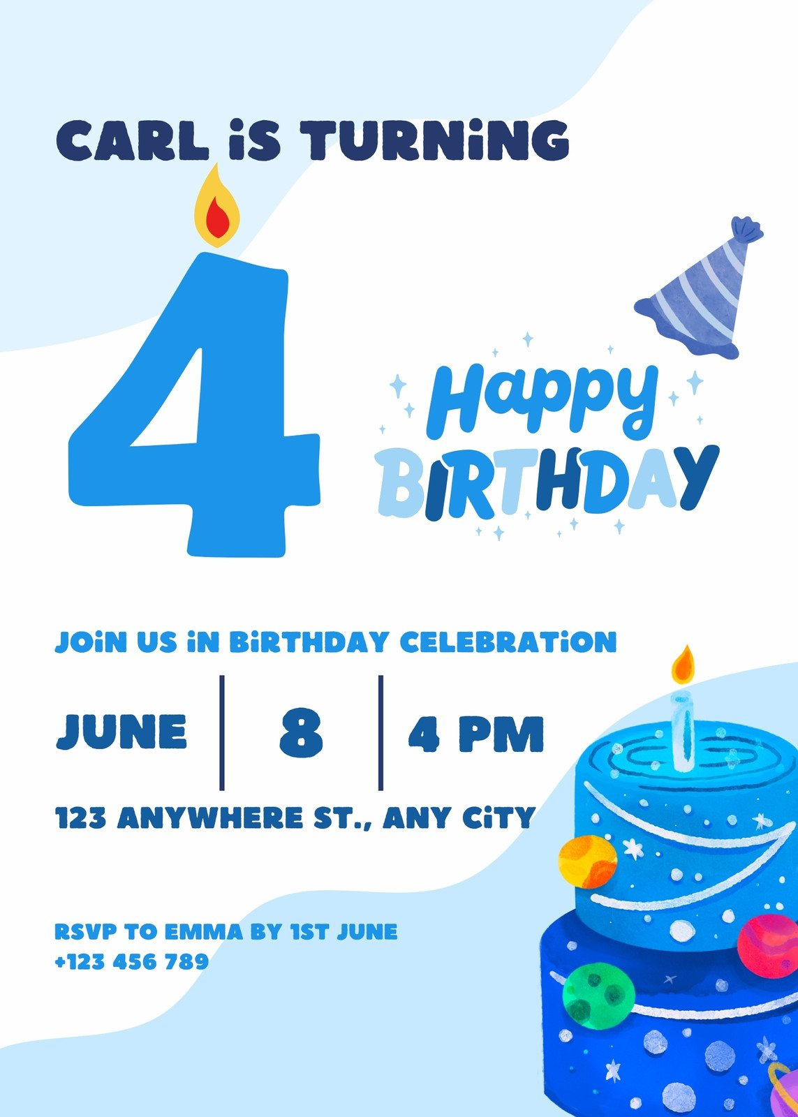 Blue Birthday Invitation with regard to Free Printable Birthday Invitations For Kids
