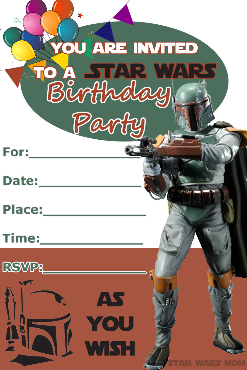 Boba Fett Free Birthday Party Invitation - Star Wars Party - The intended for Star Wars Invitations Free Printable