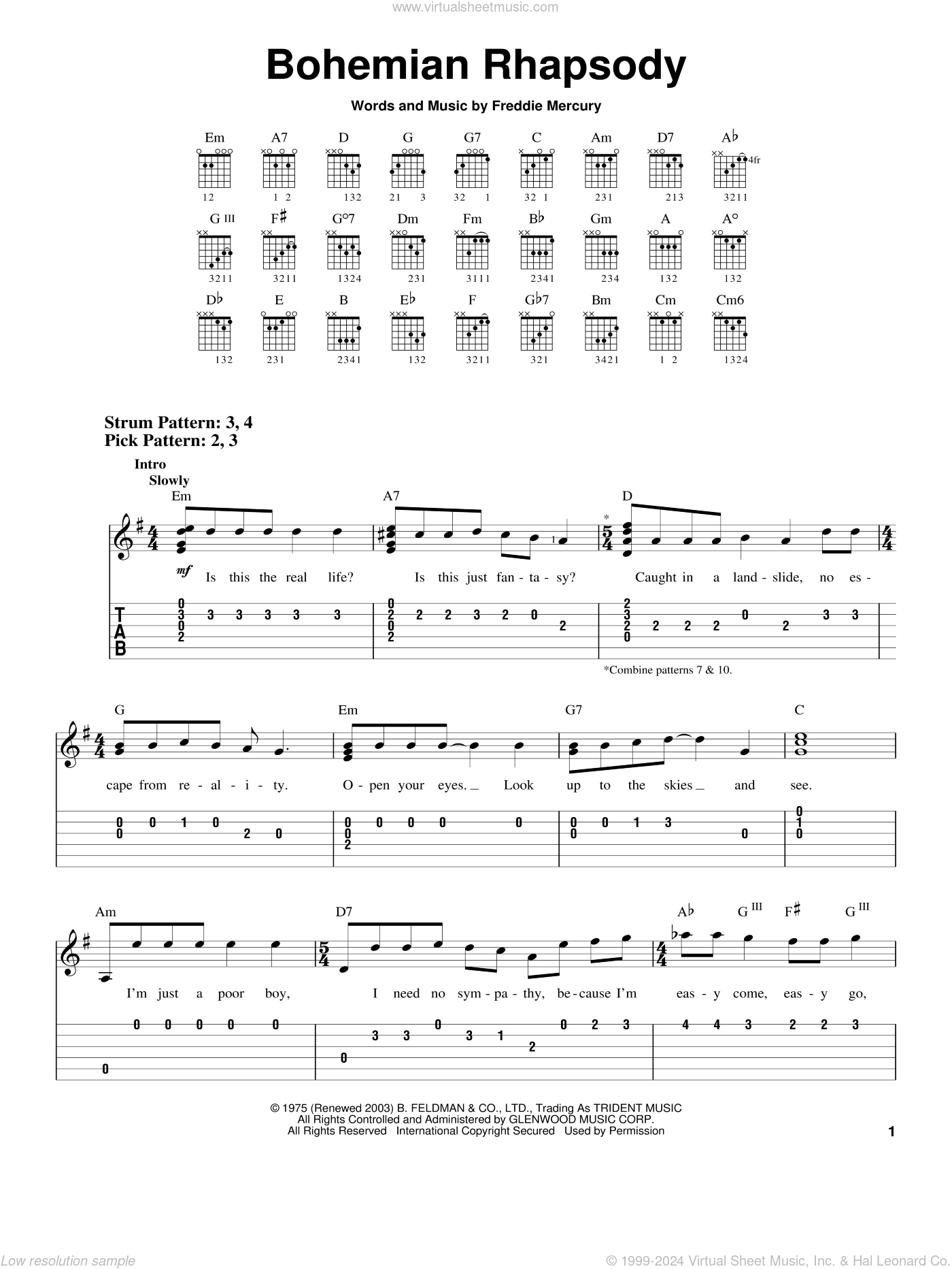 Bohemian Rhapsody Sheet Music (Easy) For Guitar Solo (Easy Tablature) throughout Free Guitar Sheet Music For Popular Songs Printable