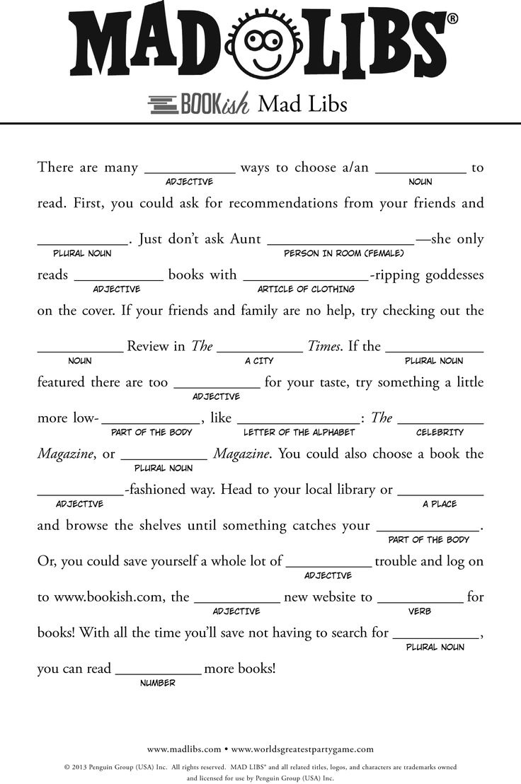 Bookish Mad Libs Http://Www.bookish/Articles/Free-Mad-Libs-For pertaining to Free Printable Mad Libs