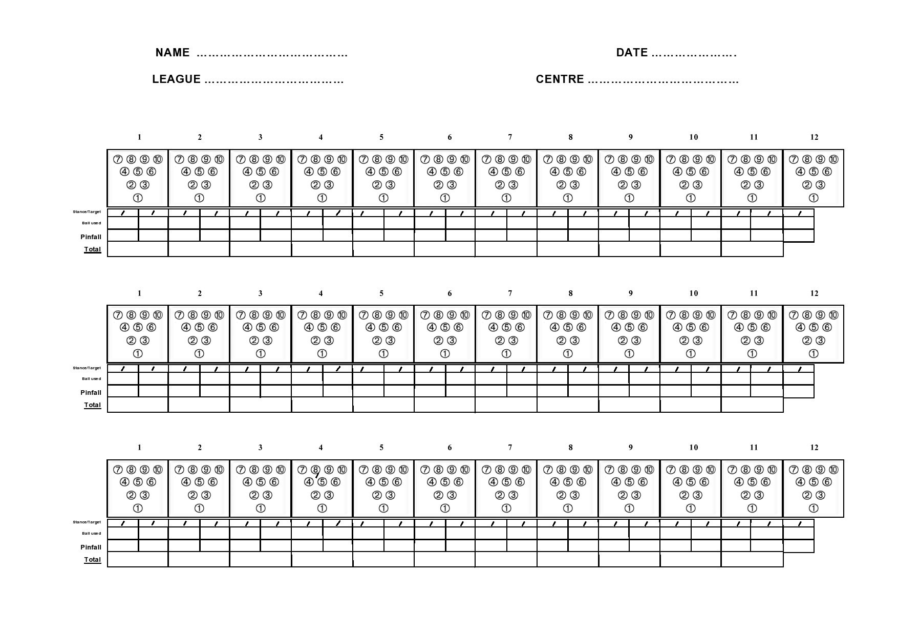 Bowling Score Sheet Free Printable inside Free Printable Bowling Score Sheets