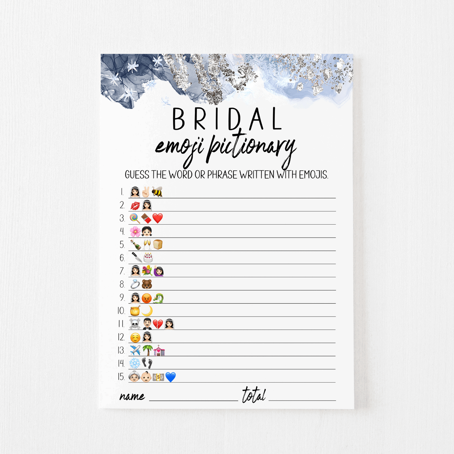 Bridal Emoji Pictionary Cards (Winter) - Modern Moh within Wedding Emoji Pictionary Free Printable