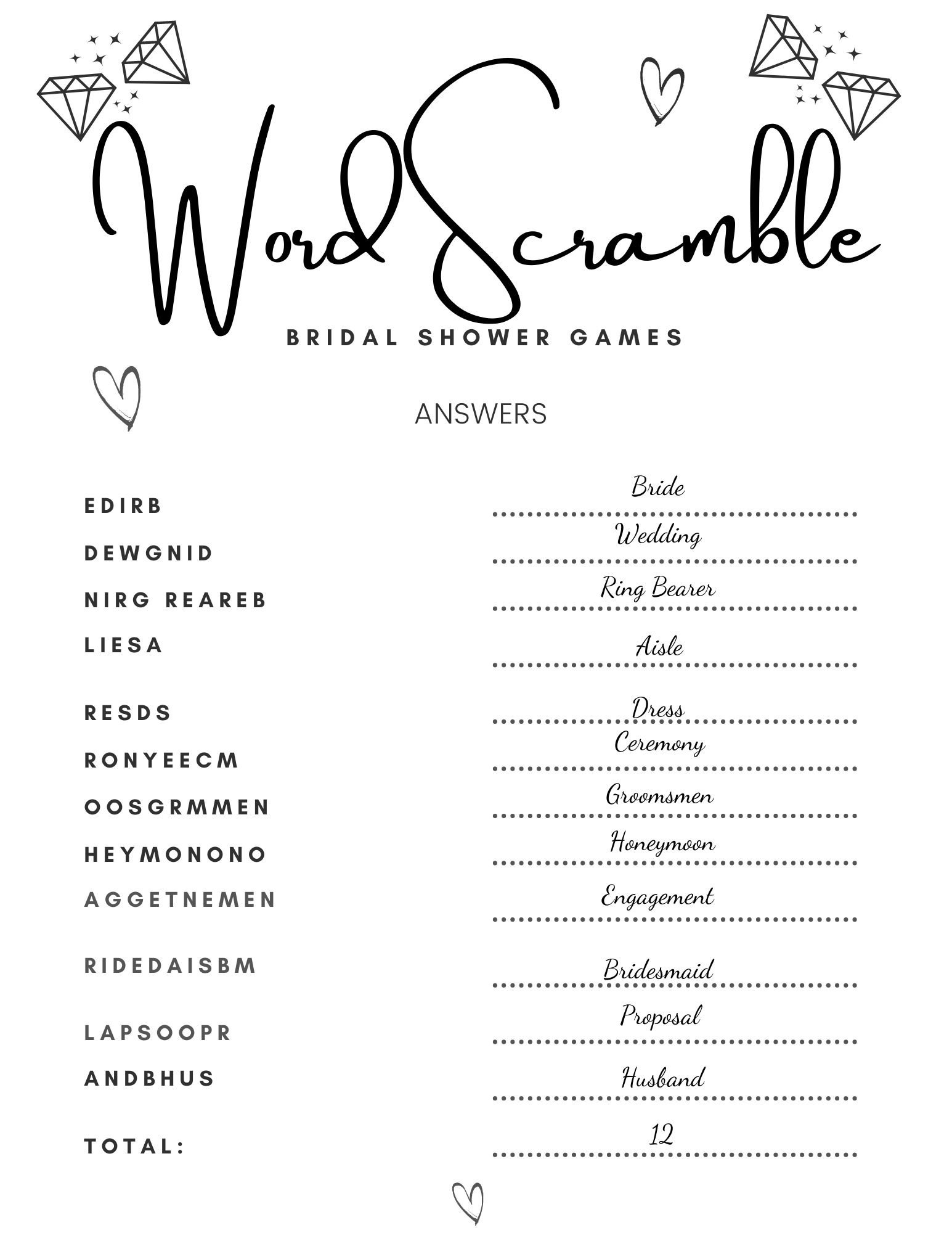 Bridal Shower Games Printable, Wedding Word Scramble Printable pertaining to Free Printable Bridal Shower Games Word Scramble