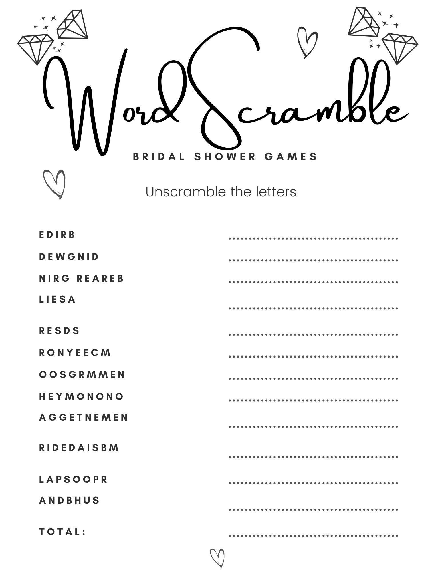 Bridal Shower Games Printable, Wedding Word Scramble Printable within Free Printable Bridal Shower Games