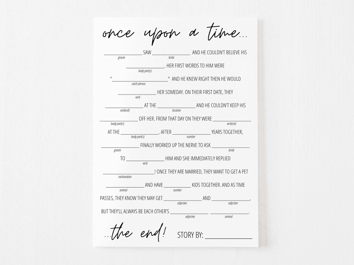 Bridal Shower Mad Libs Free Printable | Modern Moh in Free Printable Wedding Mad Libs