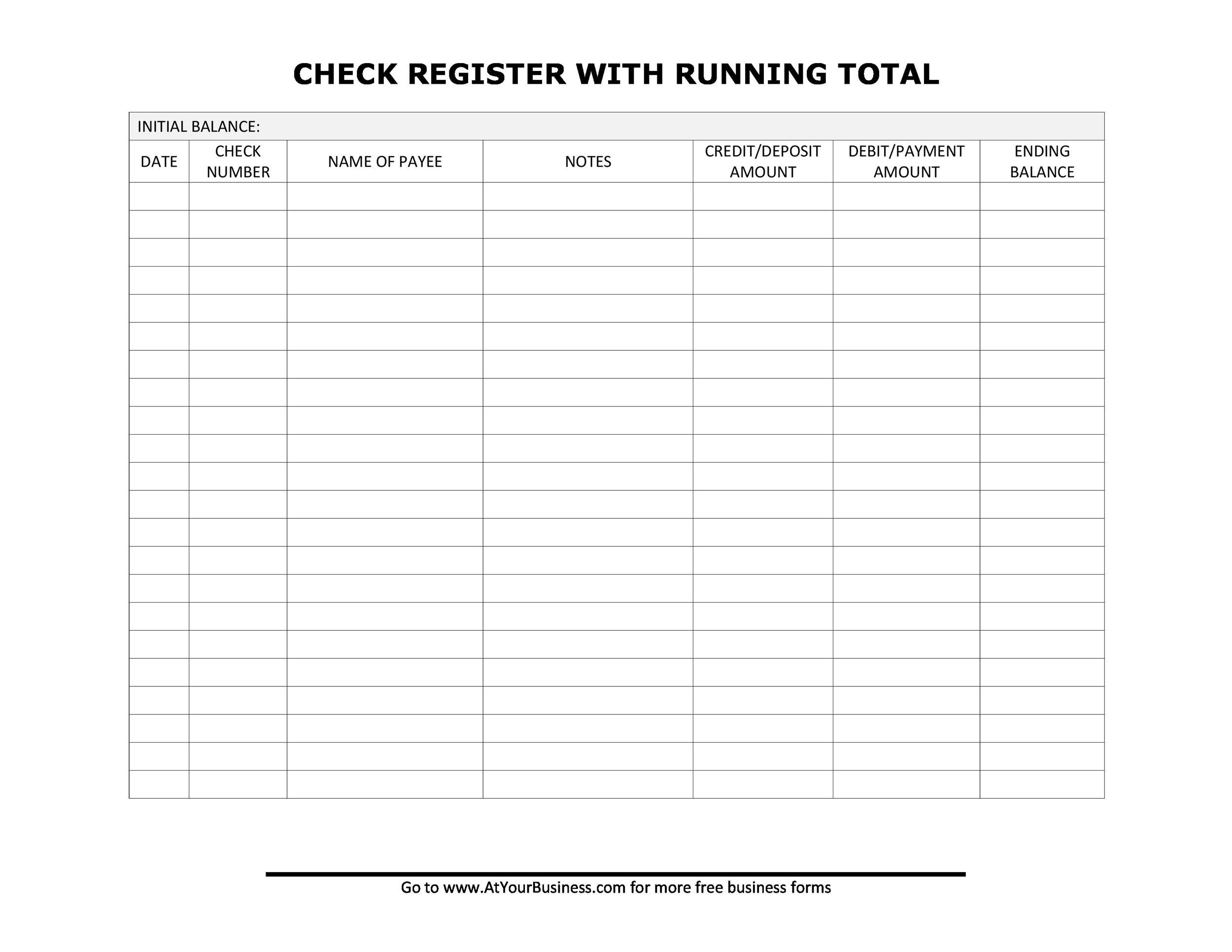 Business Check Register Printable Sheet Checkbook Register within Free Printable Check Register With Running Balance