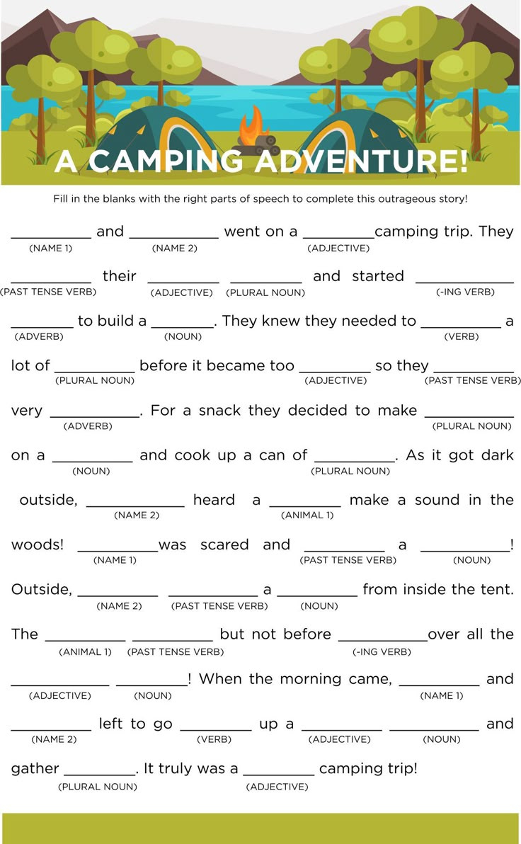 Camping Mad Libs - 20 Free Pdf Printables | Printablee pertaining to Free Printable Mad Libs For Tweens