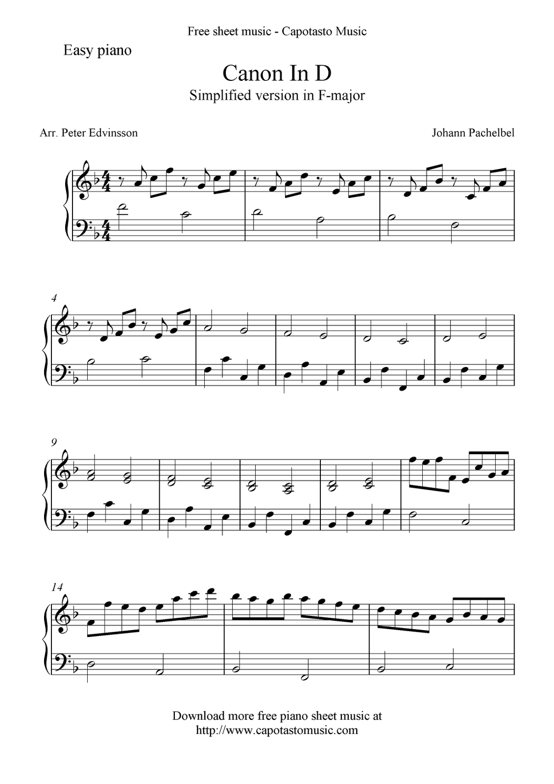 Canon In D Free Easy Piano Sheet Music in Canon In D Piano Sheet Music Free Printable