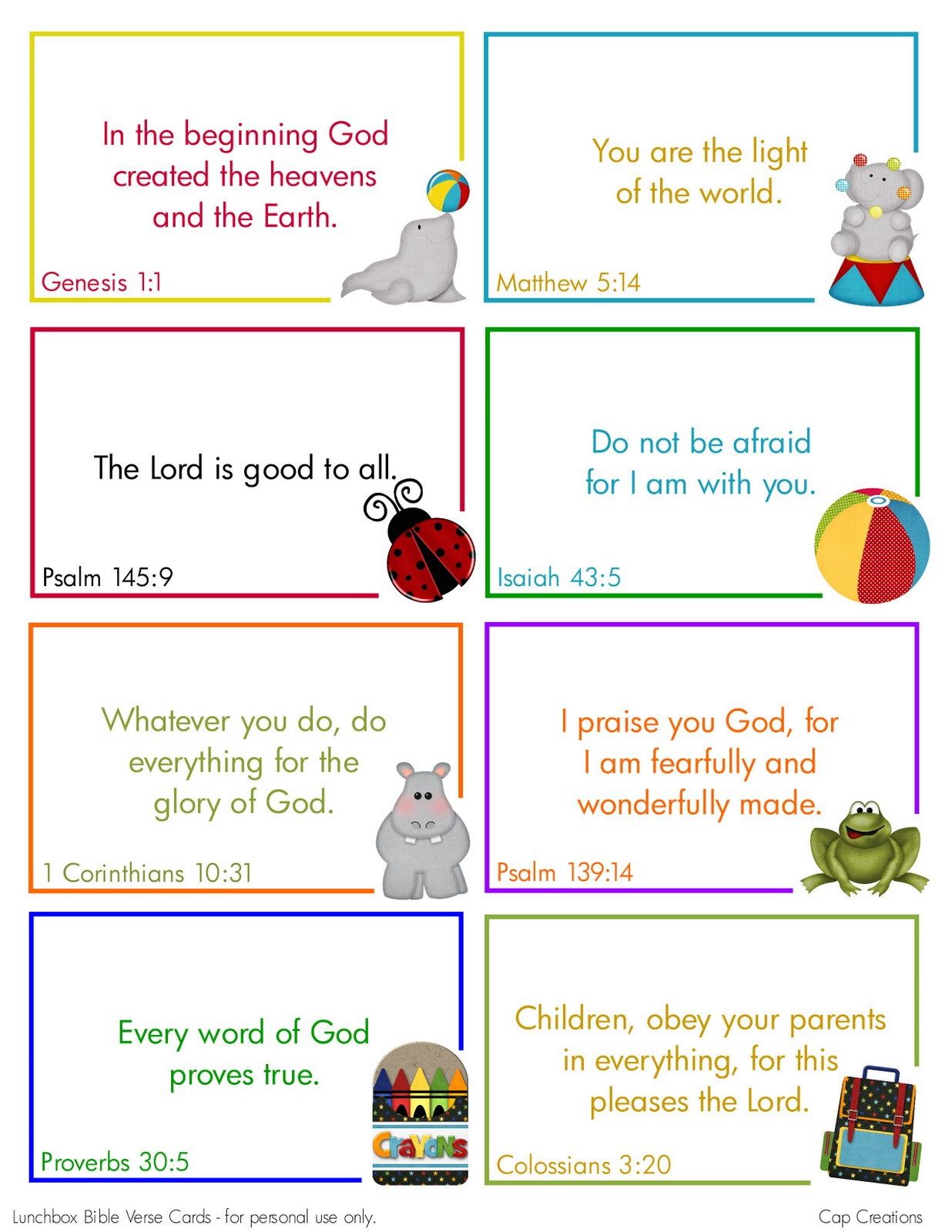Cap Creations: Free Printable Lunchbox Bible Verse Cards inside Free Printable Bible Verses For Children