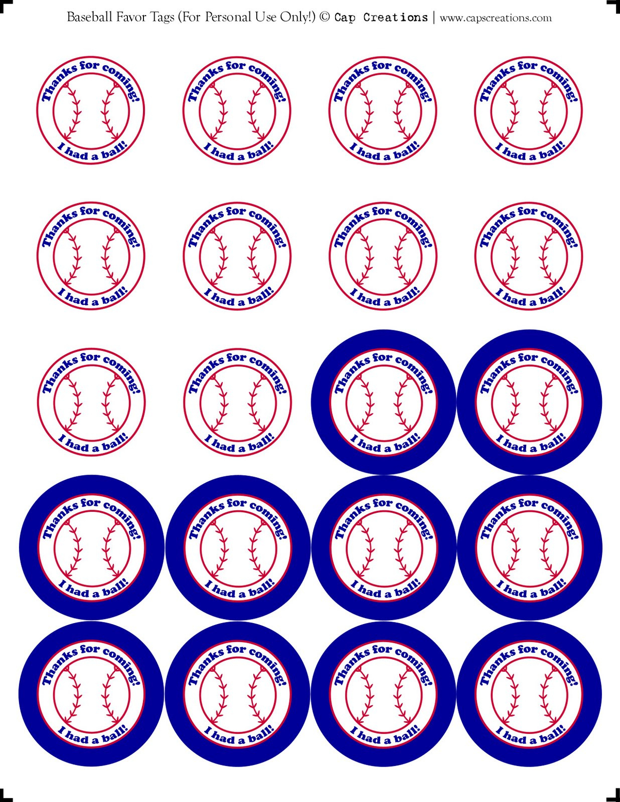 Cap Creations: Printable Baseball Party Favor Thank You Tags regarding Free Printable Baseball Favor Tags