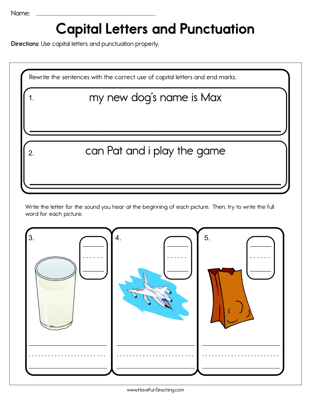 Capital Letters And Punctuation Worksheet - Have Fun Teaching throughout Free Printable Worksheets For Punctuation And Capitalization