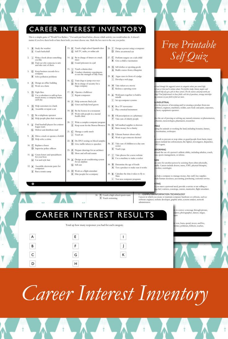 Career Interest Inventory Printable for Printable Career Interest Survey For High School Students Free