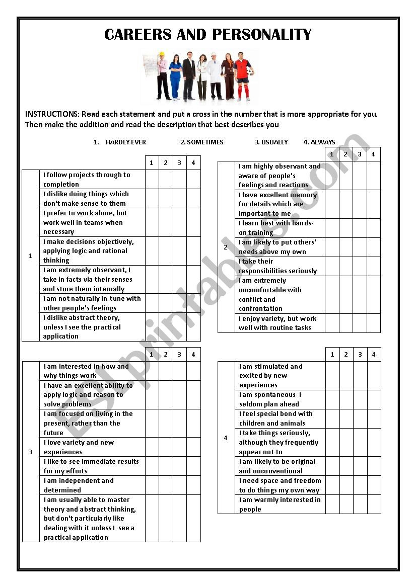 Careers And Personality Quiz - Esl Worksheetcris03Glu throughout Free Printable Aptitude Test