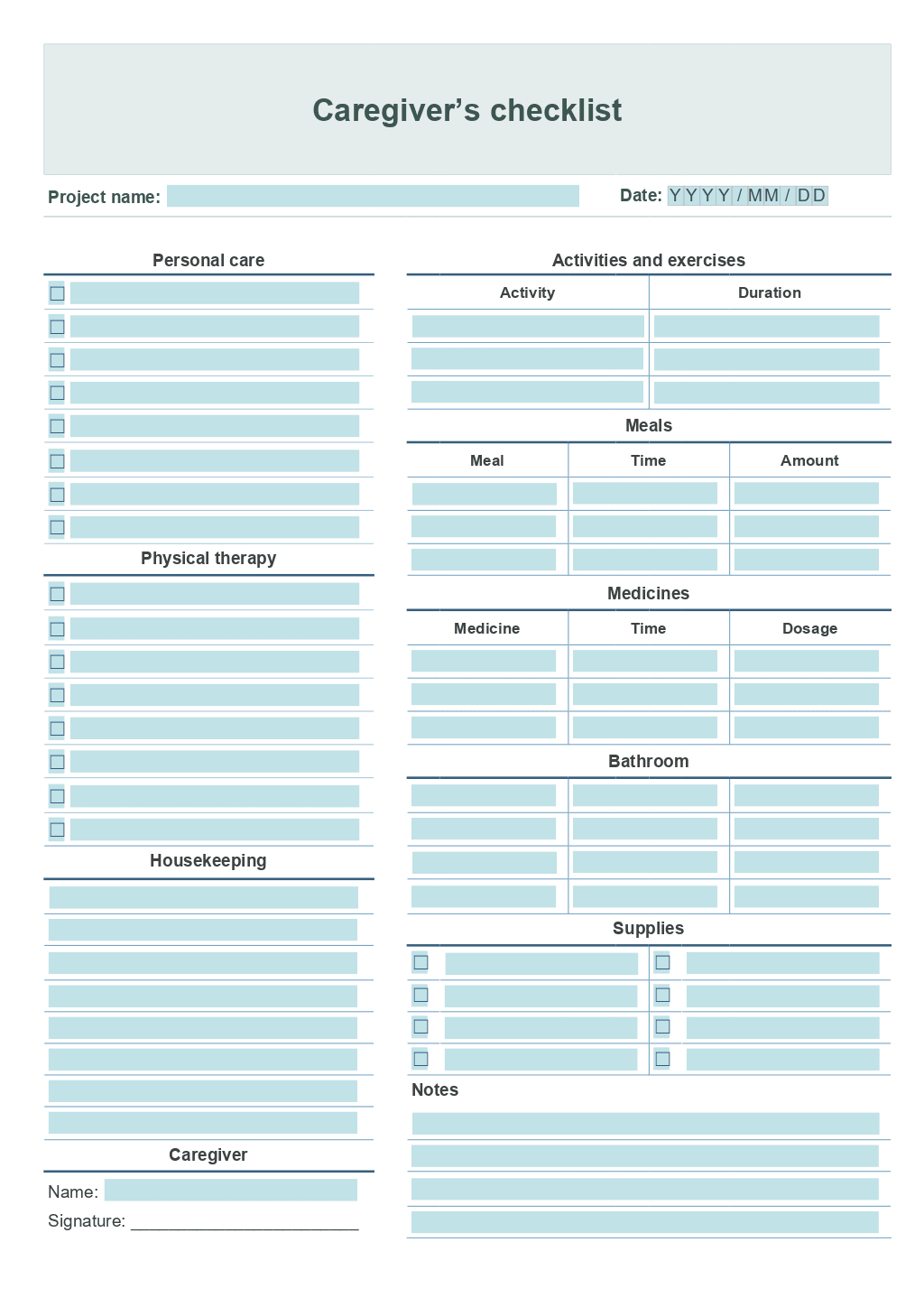 Caregiver Daily Checklist Template | Onlyoffice inside Free Printable Caregiver Forms
