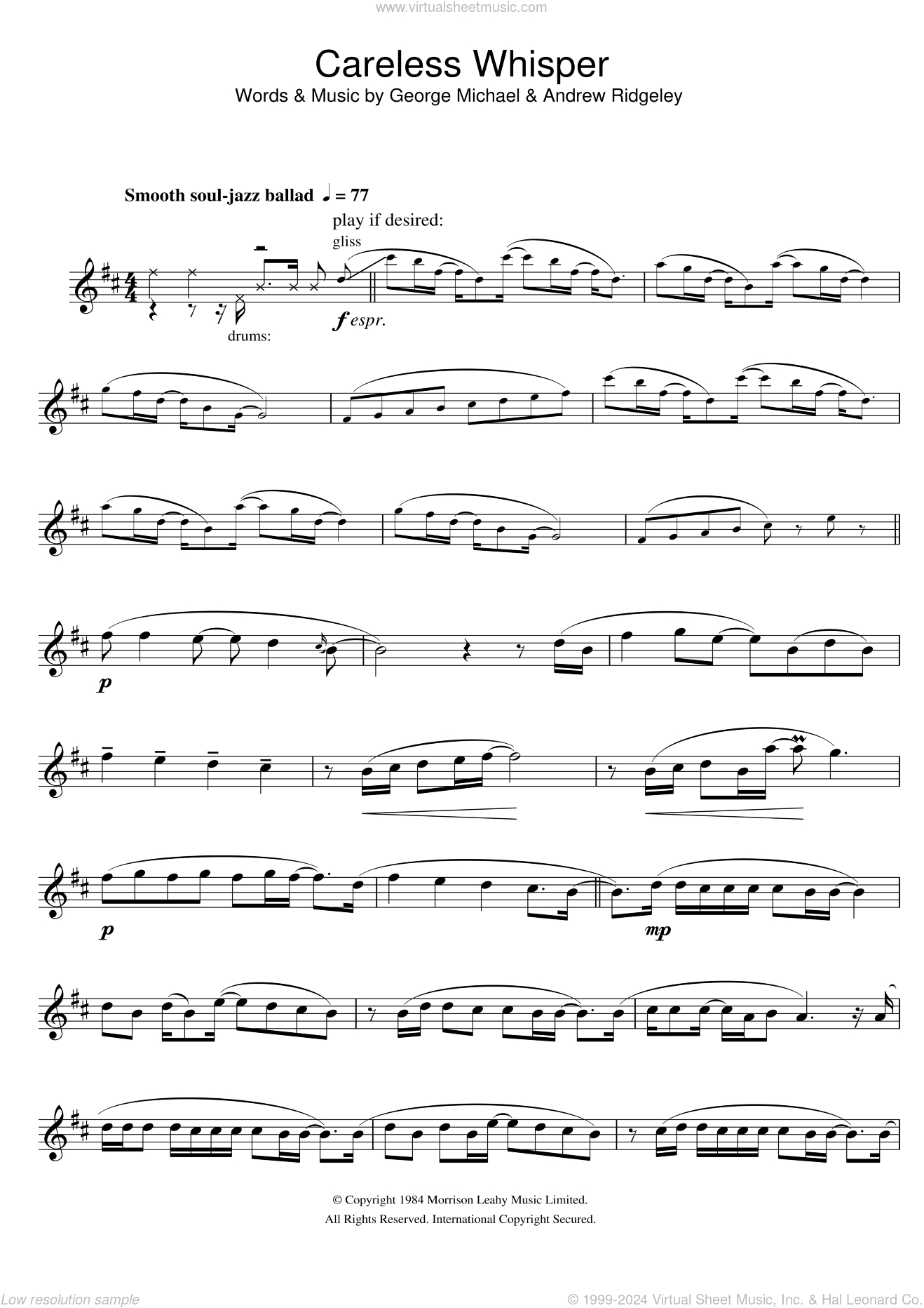 Careless Whisper Sheet Music For Alto Saxophone Solo (Pdf) with Free Printable Alto Saxophone Sheet Music