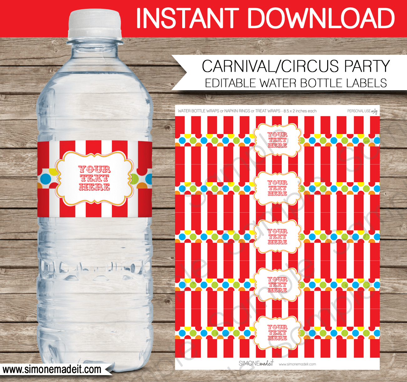 Carnival Party Water Bottle Labels Template - Colorful in Free Printable Water Bottle Labels For Birthday