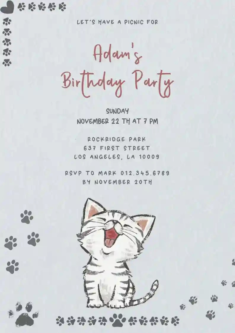 Cat Meows - Free Kids Birthday Invitation Templates | Invitanku within Free Printable Kitten Birthday Invitations