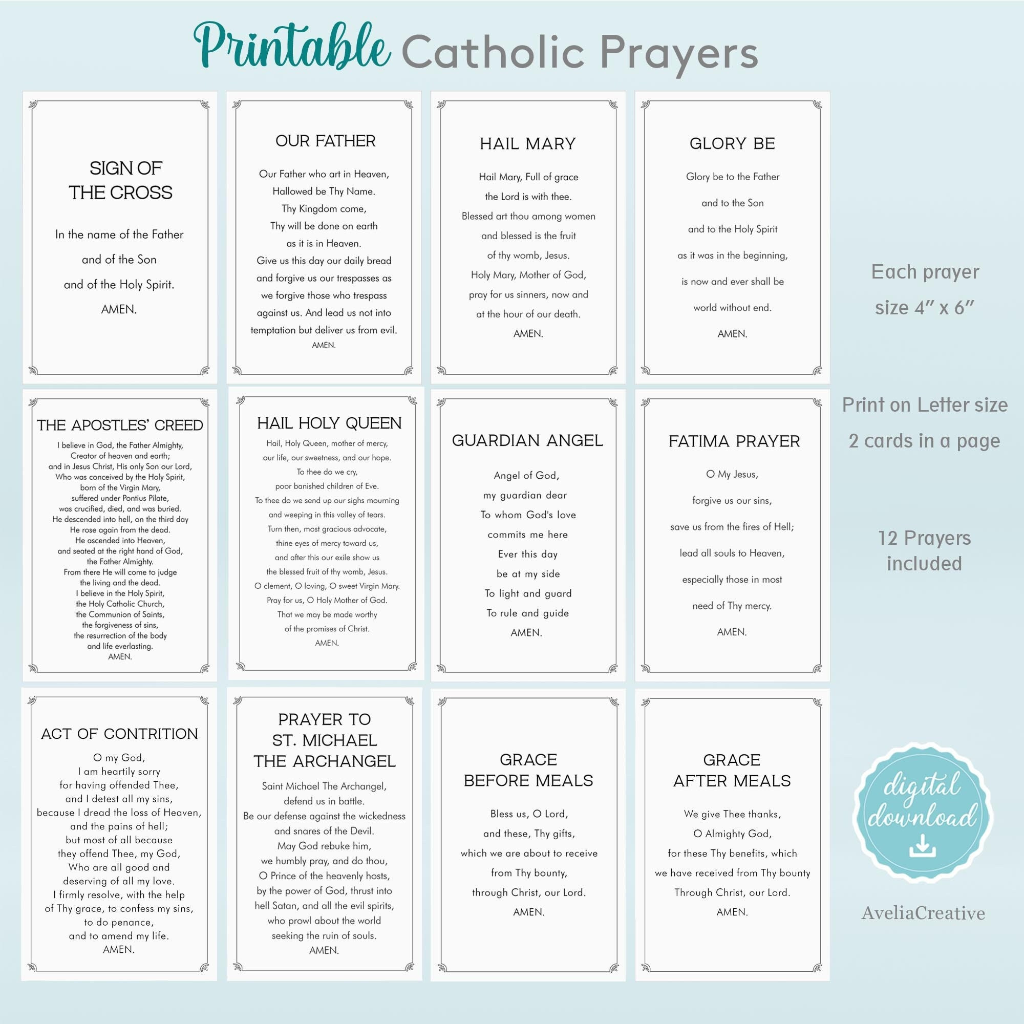 Catholic Prayers Card Bundle, Instant Download, Printable Catholic with regard to Free Printable Catholic Prayer Cards