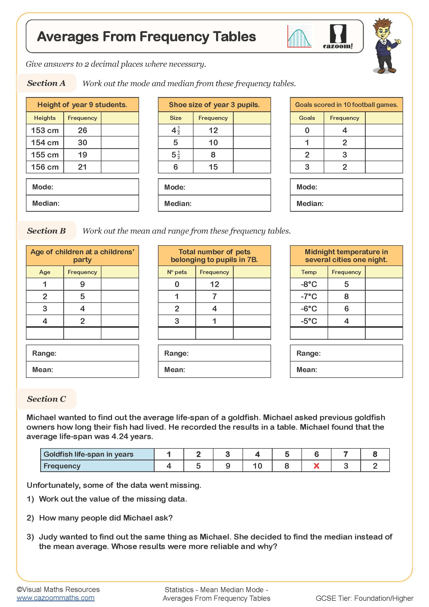 Cazoom Maths Worksheets - Year 10 Statistics Worksheets in Free Printable Statistics Worksheets