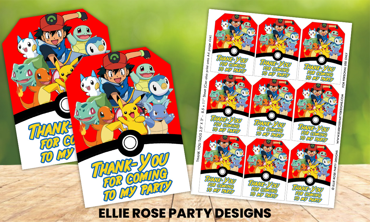 Celebrate With 9 Stunning Pokemon Birthday Decorations throughout Free Printable Pokemon Thank You Tags
