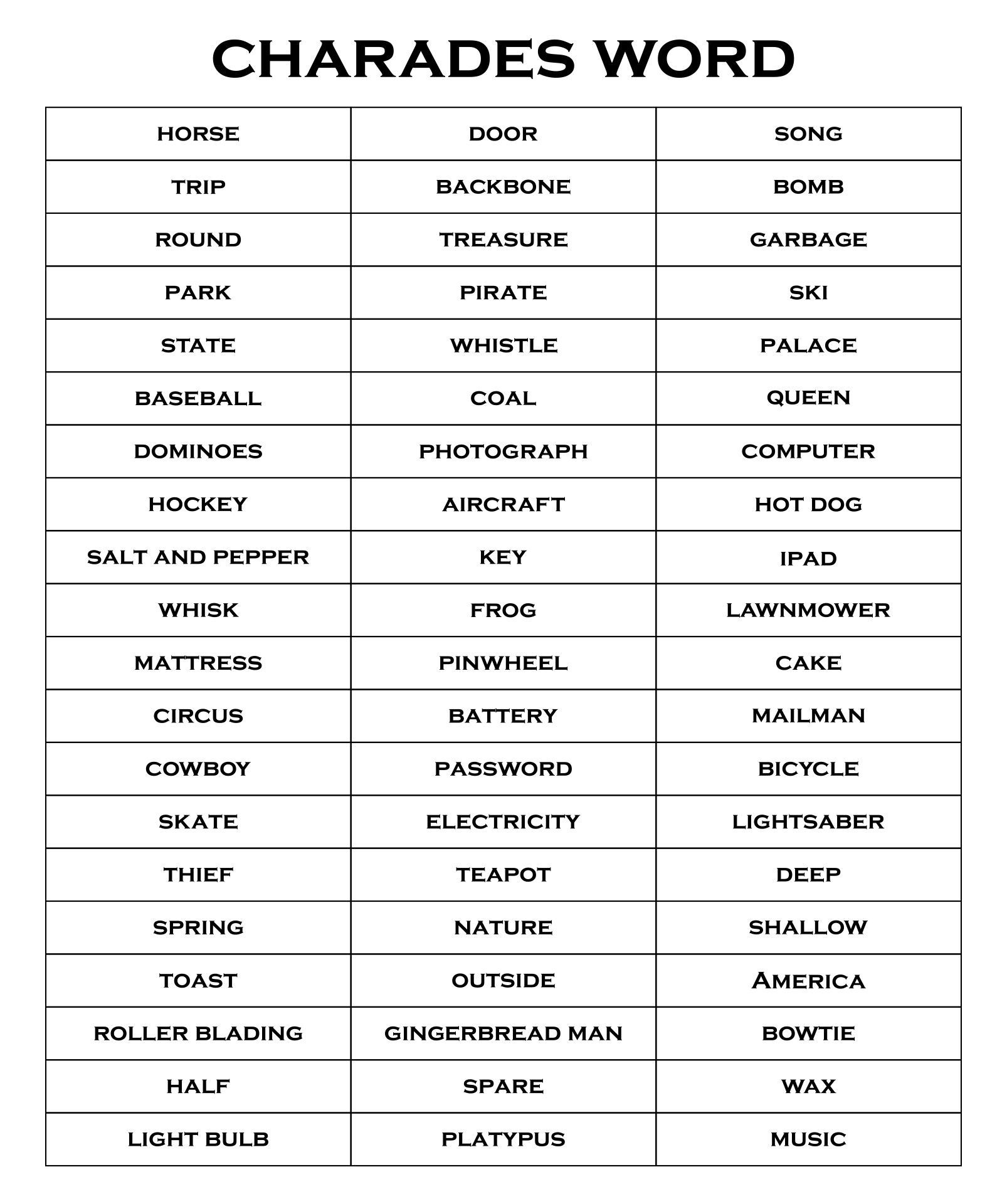 Charade Cards Printable - Printable Party Favors with regard to Free Printable Charades Cards