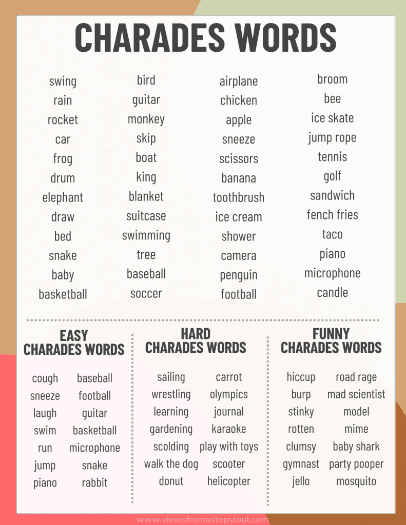Charades Ideas For Families + Printable Word List - Views From A inside Free Printable Charades Cards