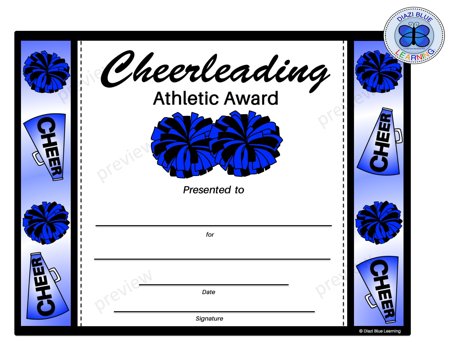 Cheerleading Certificate, Cheerleading Award, Editable intended for Free Printable Cheerleading Certificates