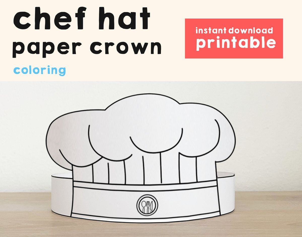 Chef Hat Cook Paper Crown Restaurant Party Coloring Printable Kids intended for Free Printable Chef Hat Pattern