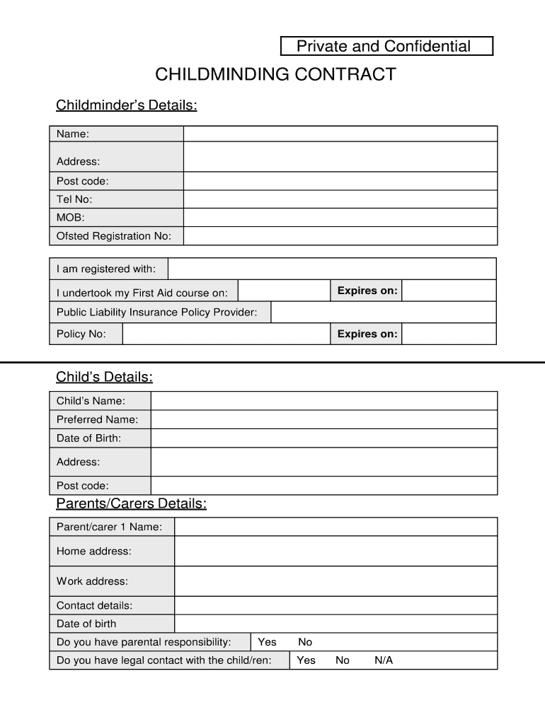 Childminding Contract Template: Fill Out & Sign Online | Dochub with Free Printable Childminding Resources
