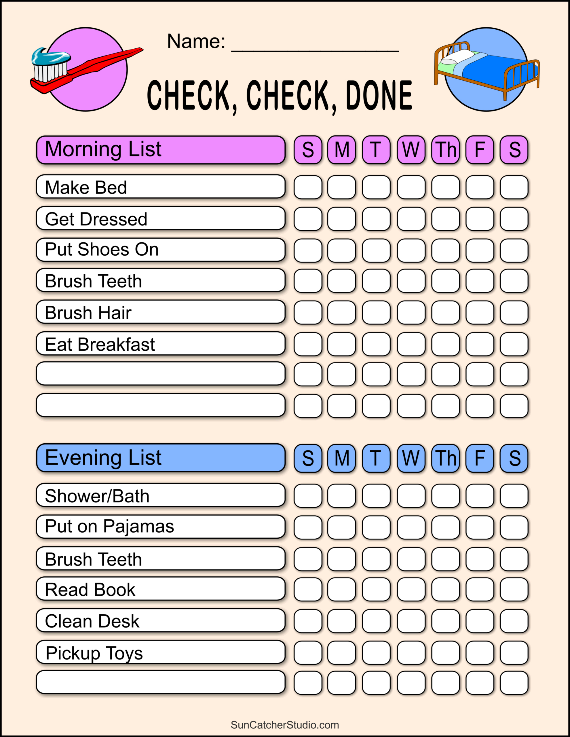 Chore Charts (Printable, Editable Daily &amp; Weekly Templates) – Free within Free Printable Charts And Lists