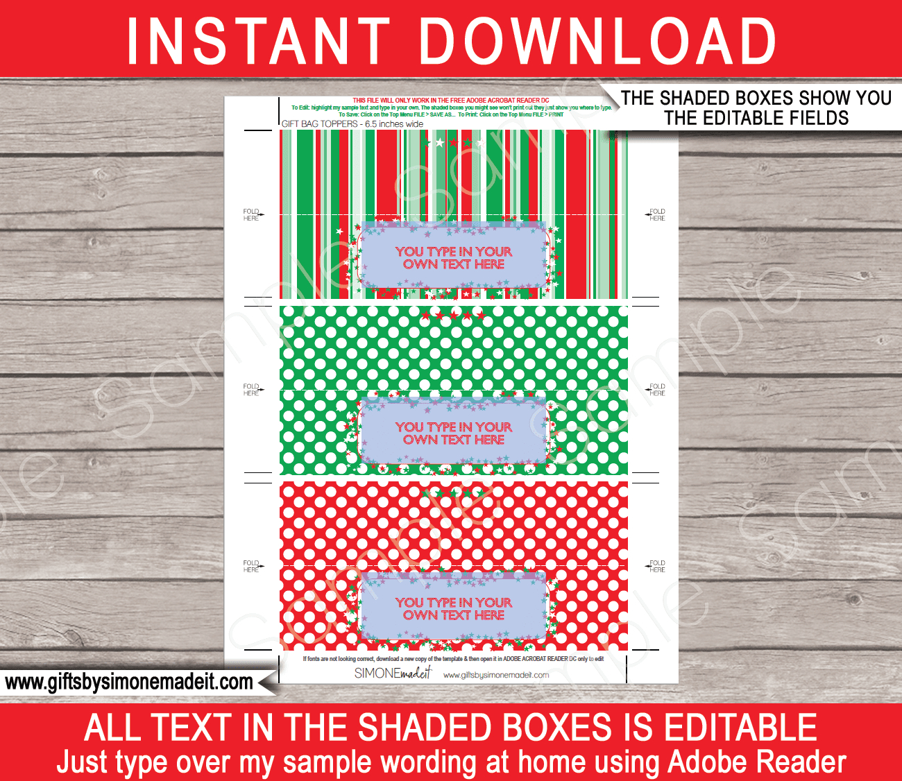 Christmas Bag Toppers (Patterns) - 6.5 Inch Wide for Free Printable Christmas Bag Toppers