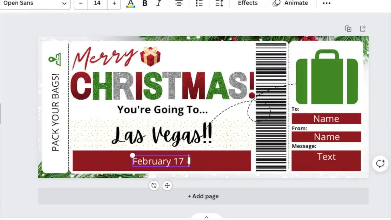 Christmas Boarding Pass. Boarding Pass Template. Surprise Trip. Surprise  Vacation Printable. Christmas Vacation. Editable Boarding Ticket. for Free Printable Las Vegas Coupons 2014