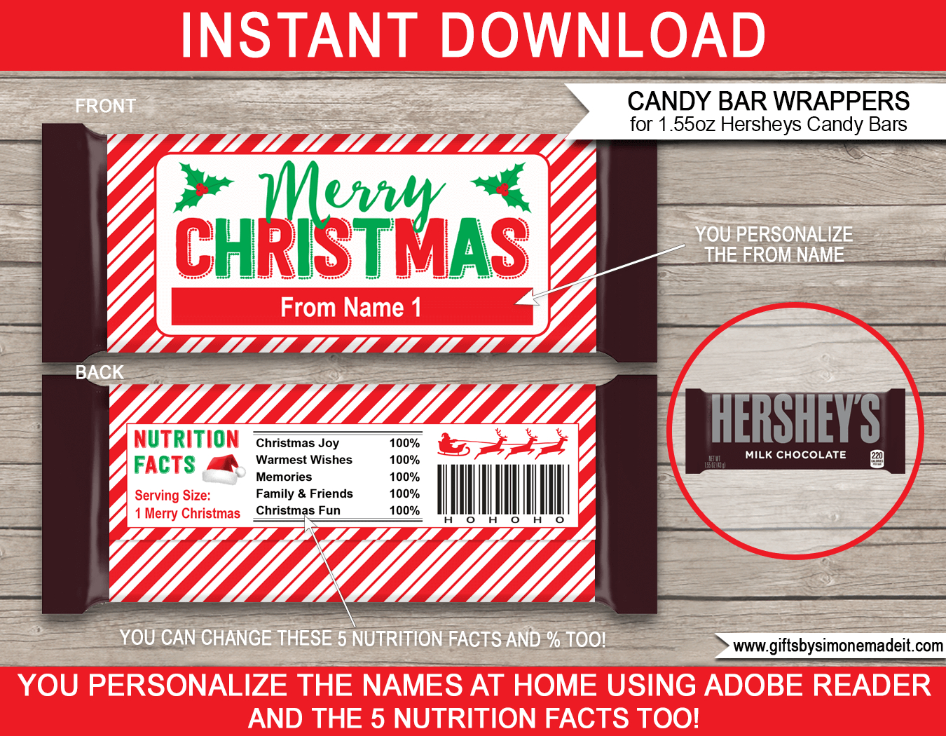 Christmas Candy Bar Wrappers (1.55Oz Hersheys) - Red &amp;amp; Green regarding Free Printable Hershey Bar Wrappers