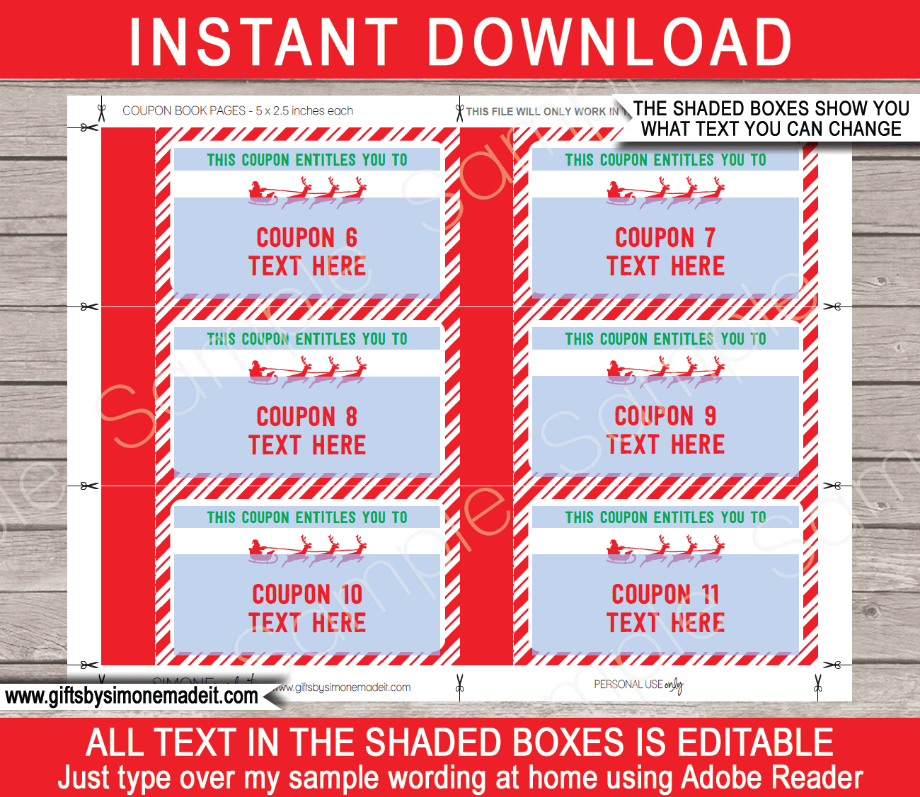 Christmas Coupon Book &amp;amp; Envelope (Elf, From Santa) - Red &amp;amp; Green for Free Sample Coupons Printable